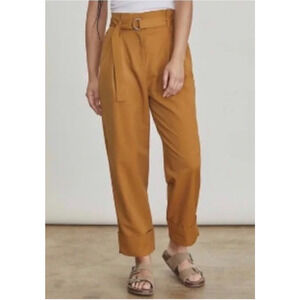 Elizabeth and James Dirt Road Pleated Chinos Sz 4 Golden Brown Barrel Leg Belted